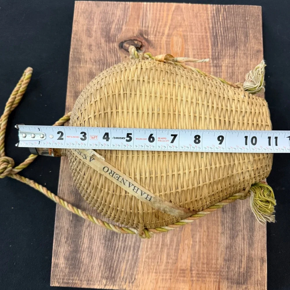 Vintage Habanero Anejo Wicker Wrapped Tequila Bottle Glass Decanter Rope Strap
